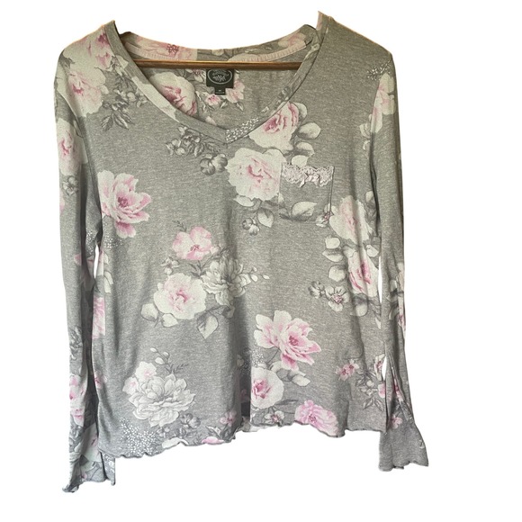 Laura Ashley Tops - Laura Ashley Womens Shabby Floral Cottage Pocket Top Bow Size M Soft Girl‎ Chic